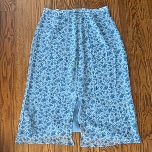 Floral Blue Textured Midi Skirt!